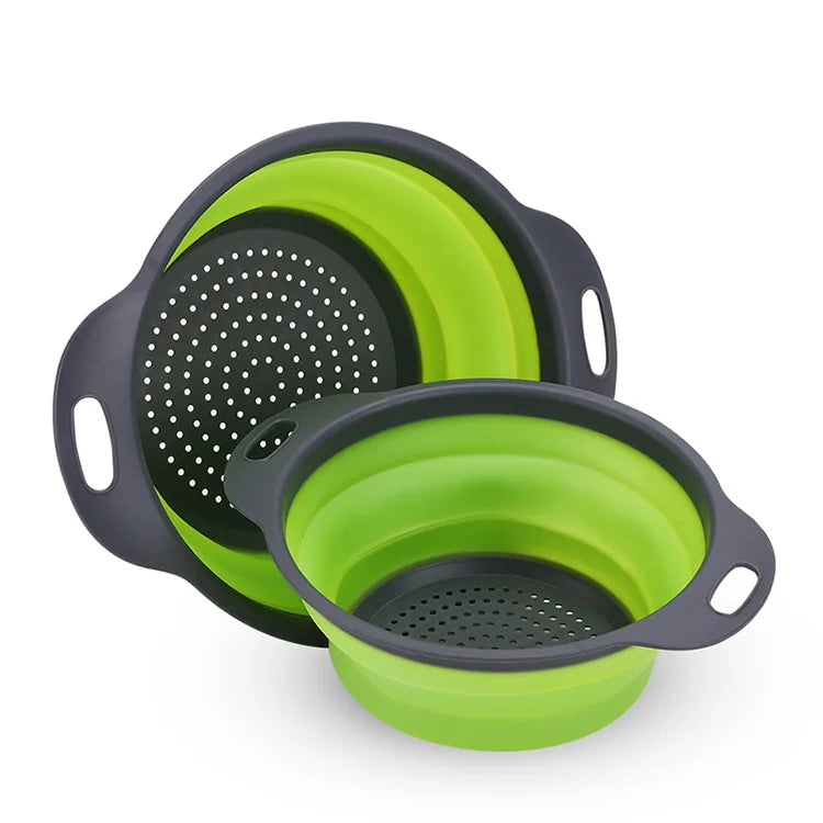 Foldable Kitchen Drain Basket – Collapsible Vegetable & Fruit Washing Colander | Eco-Friendly Strainer in Red, Orange, Green (S/L Sizes)