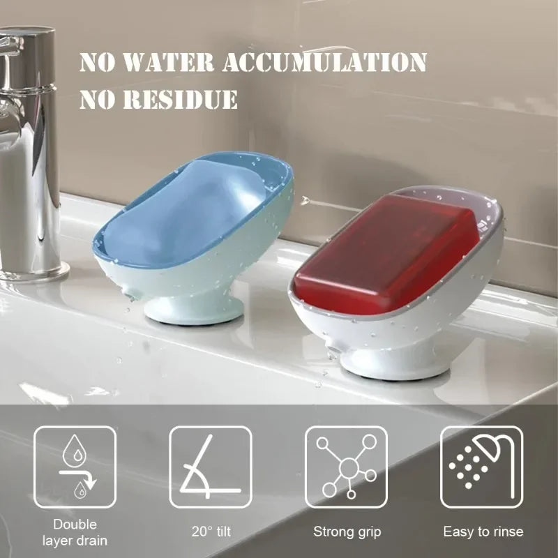 Bathroom Soap Dish Holder with Super Suction – Self-Draining Soap Box, Wall Mounted, Portable Soap Rack for Kitchen & Bathroom