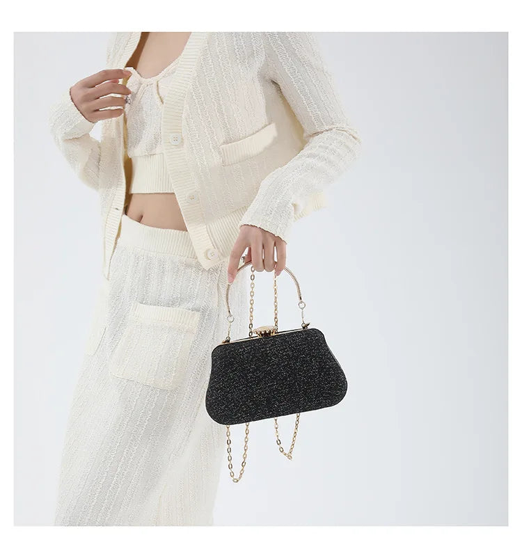 Luxury Glitter Evening Bag for Women – Elegant PU Leather Clutch Purse with Chain Strap, Designer Shoulder Bag for Party, Wedding & Banquet