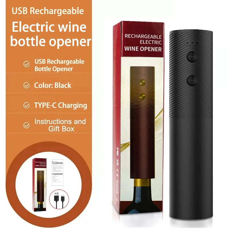 Electric Wine Bottle Opener – Automatic Rechargeable Corkscrew with One-Click Button | Cordless Red Wine Opener Kitchen Tool | USB Charging