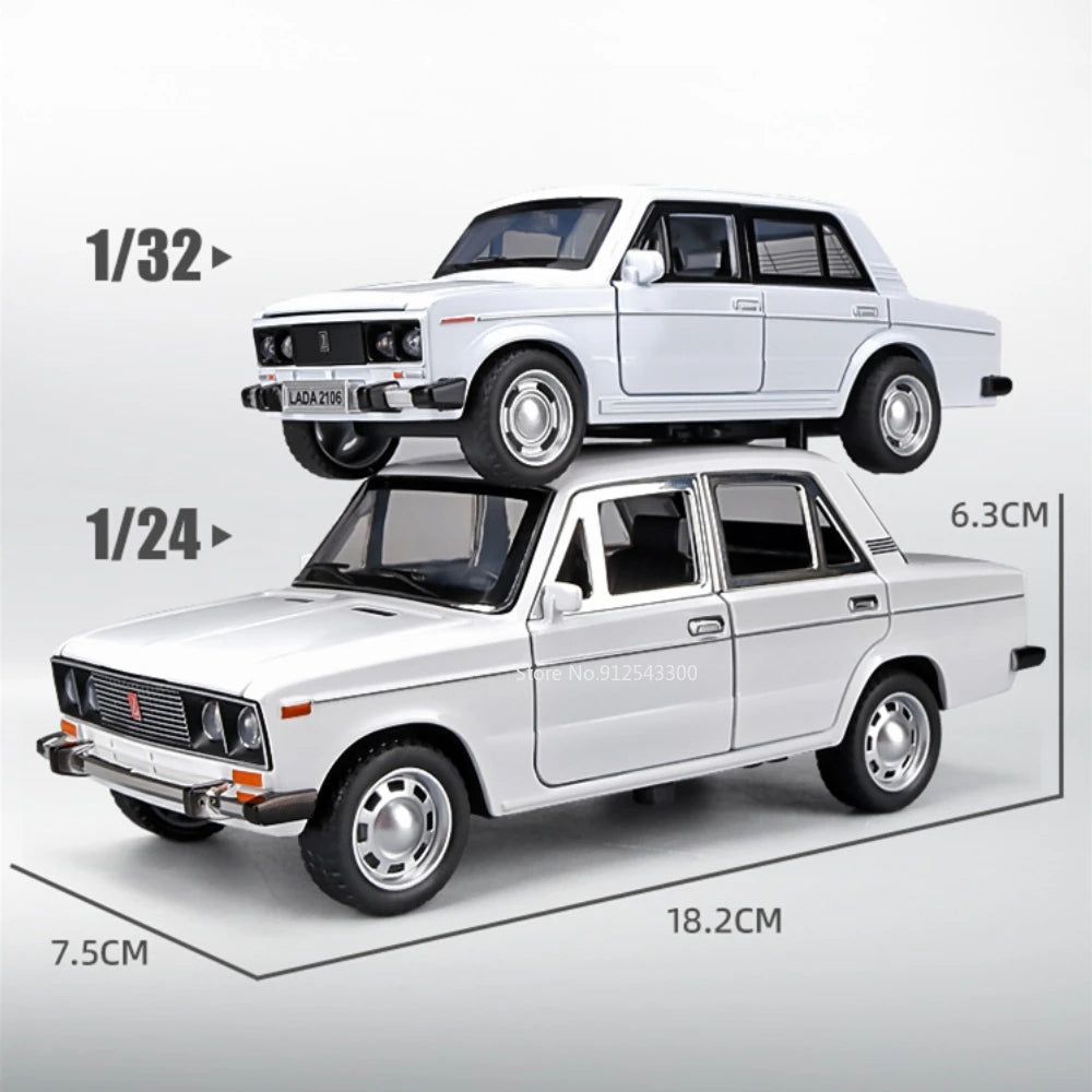 LADA Diecast Toy Car Model 1/24 Scale 6 Doors Opened Pull Back Sound & Light