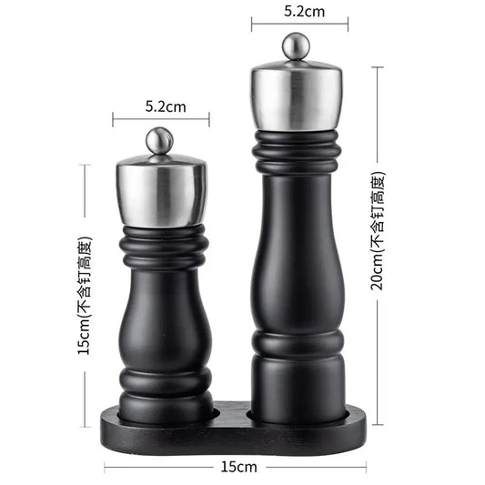 Manual Wooden Pepper Grinder – Adjustable Ceramic Salt and Pepper Mill with Stainless Steel Cap, Refillable Spice Grinder for Kitchen and Dining