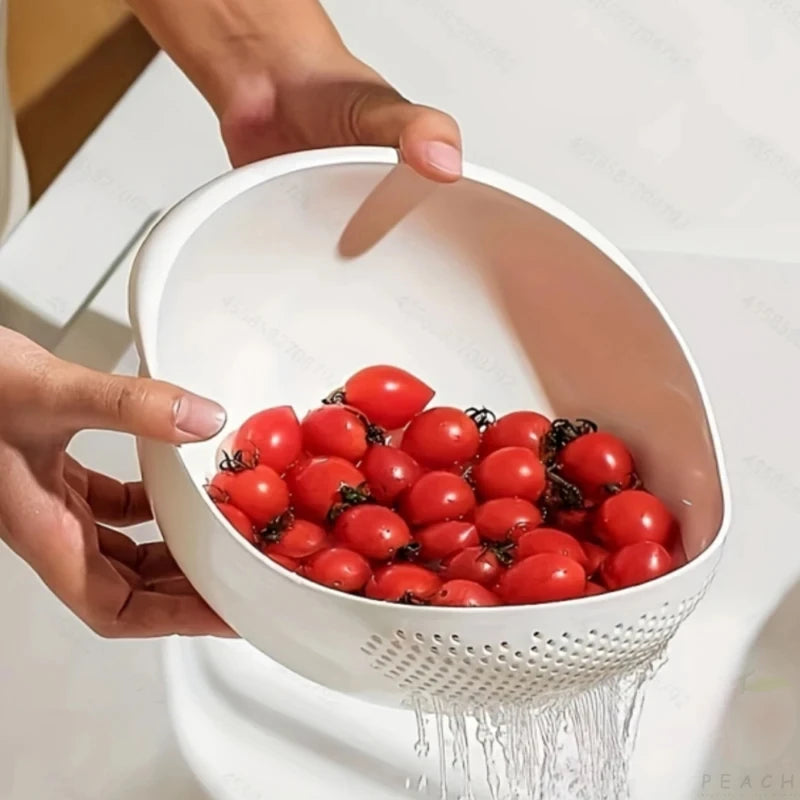 Rice Basket – Compact Plastic Drain Sieve for Rice, Fruits & Vegetables | Space-Saving Kitchen Strainer (White)