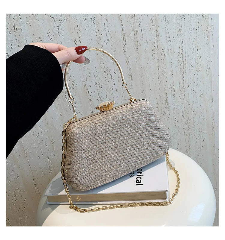 Luxury Glitter Evening Bag for Women – Elegant PU Leather Clutch Purse with Chain Strap, Designer Shoulder Bag for Party, Wedding & Banquet