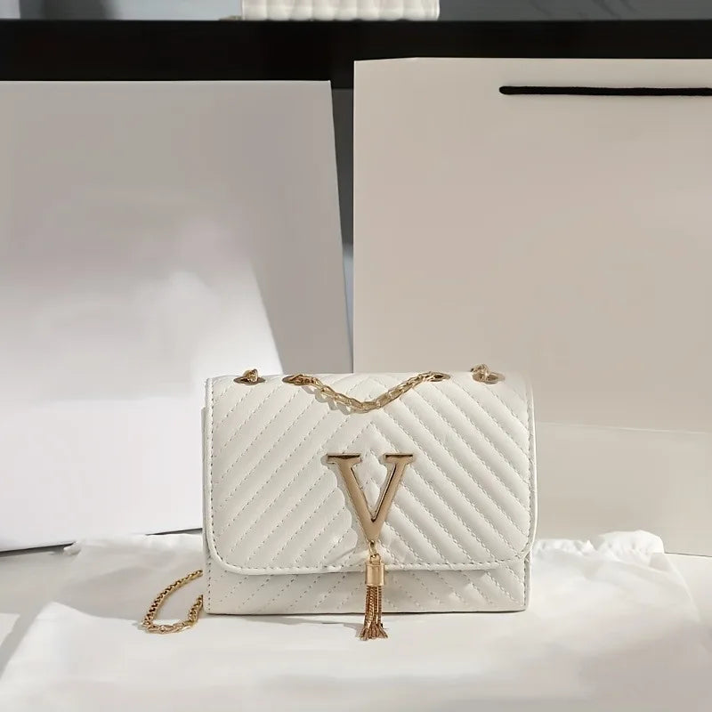 Luxury Embroidered Crossbody Bag – PU Leather Clutch with Sequins, Tassels & Chain Strap | Fashionable Flap Shoulder Purse for Parties