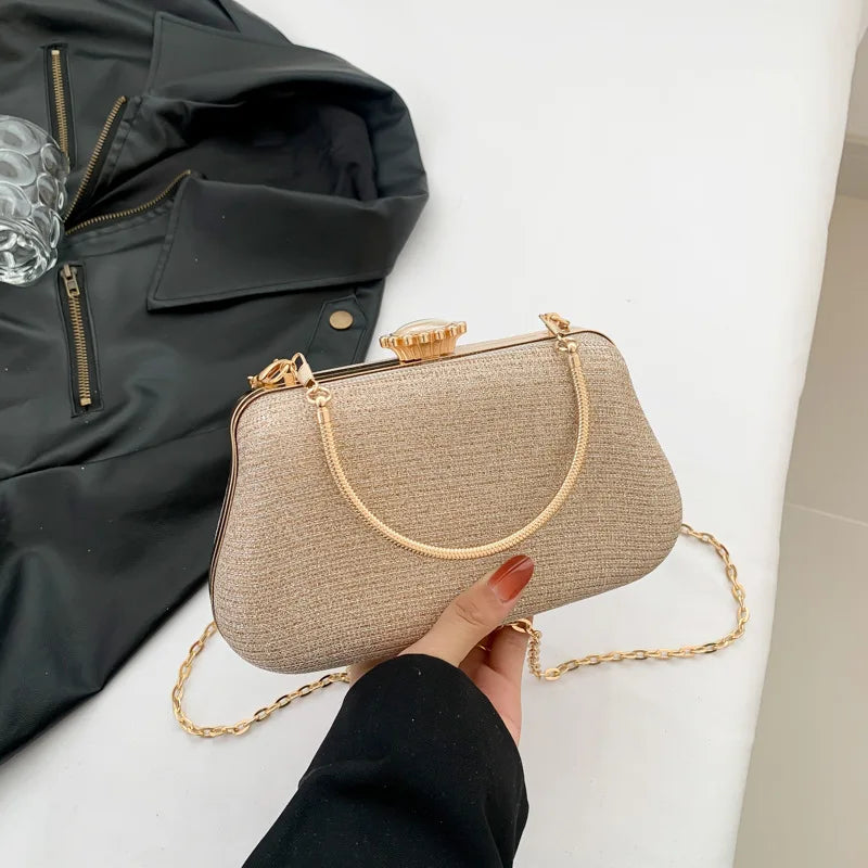 Luxury Glitter Evening Bag for Women – Elegant PU Leather Clutch Purse with Chain Strap, Designer Shoulder Bag for Party, Wedding & Banquet
