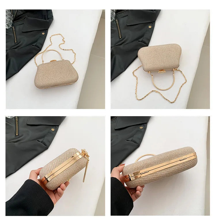 Luxury Glitter Evening Bag for Women – Elegant PU Leather Clutch Purse with Chain Strap, Designer Shoulder Bag for Party, Wedding & Banquet