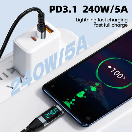 pd 3 1 fast charging cable led display
