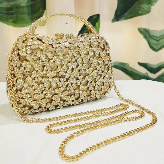 Blue Rhinestone Flower Black Top-Handle Bag - SpyTrendz