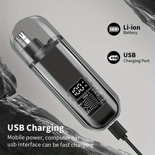 Portable USB Rechargeable Nose & Ear Hair Trimmer – Compact Electric Grooming Clipper for Men