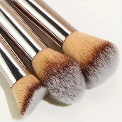 Makeup Brush Set featuring soft bristles and elegant metallic handles.