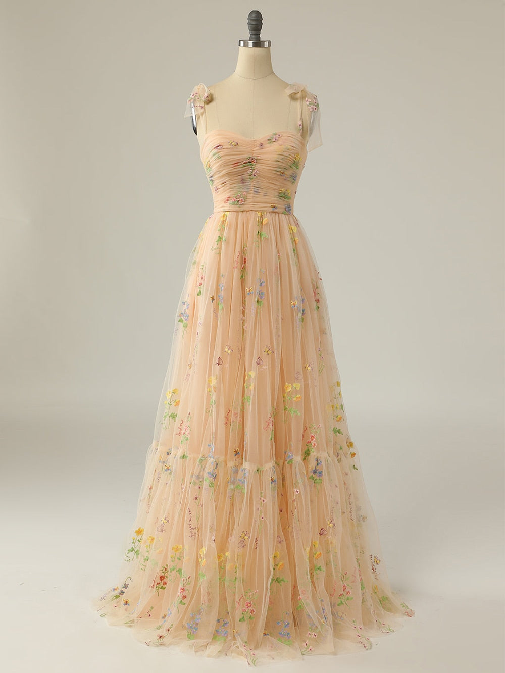 Flower Applique Homecoming Party Dresses Tulle Floral Pleats Backless Scoop with Bow Strap