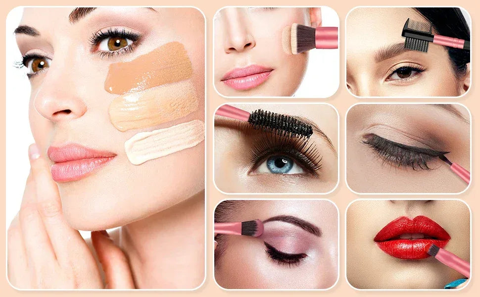 16 Piece Professional Makeup Brush Set with LED Mirror Case – Complete Cosmetic Brush Kit for Foundation, Powder, Eyeshadow, Blush & Concealer