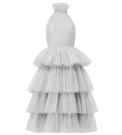 Blue Tulle Tea Length Backless Cocktail Party Dress 2023