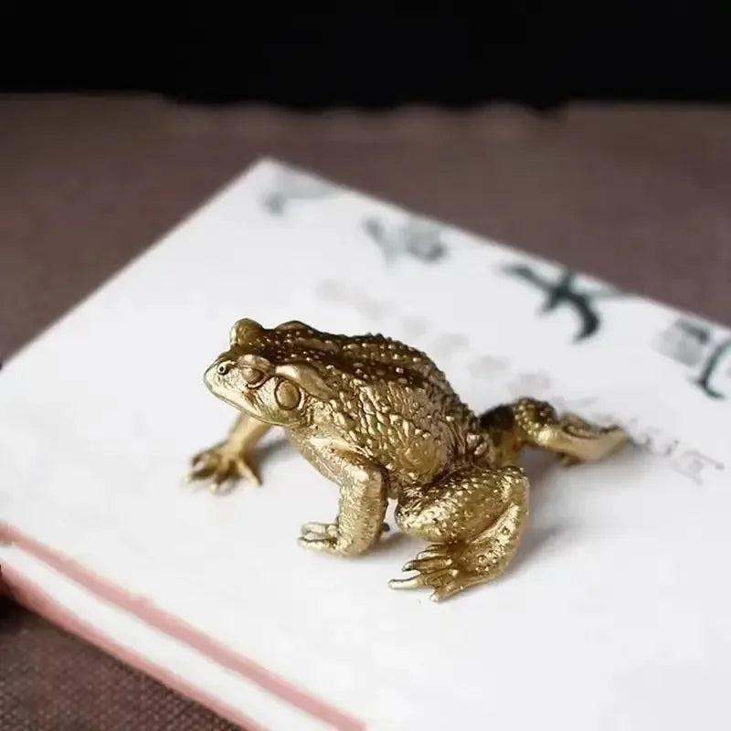 Copper tone frog statue feng shui ornament