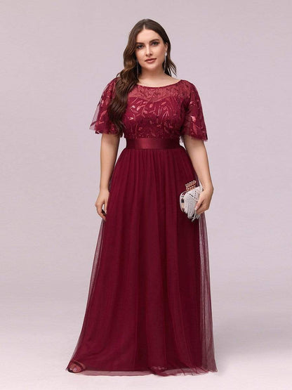 New Plus Size Sparkle Evening Dresses Long A-Line O-Neck Short Sleeve LONG Formal Dresses
