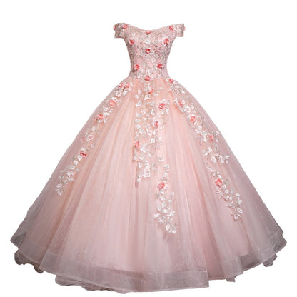 Lace Floral Print Off The Shoulder Ball Gown Quinceanera Dress 2025