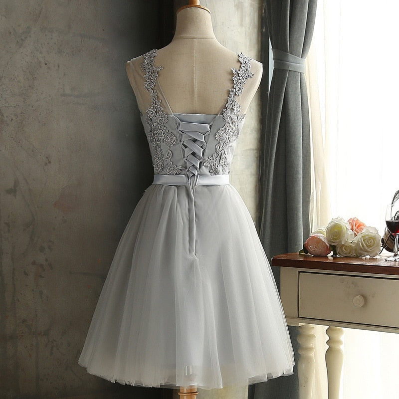 Tulle Lace Up Back Prom Dress With Bow Pleated