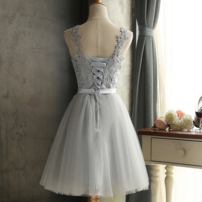 Tulle Lace Up Back Prom Dress With Bow Pleated