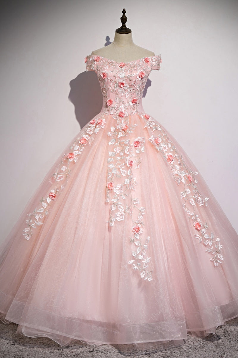 Lace Floral Print Off The Shoulder Ball Gown Quinceanera Dress 2025