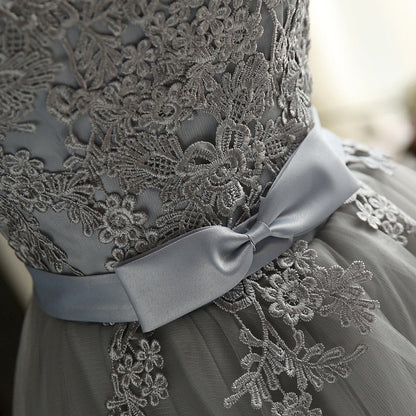 Tulle Lace Up Back Prom Dress With Bow Pleated