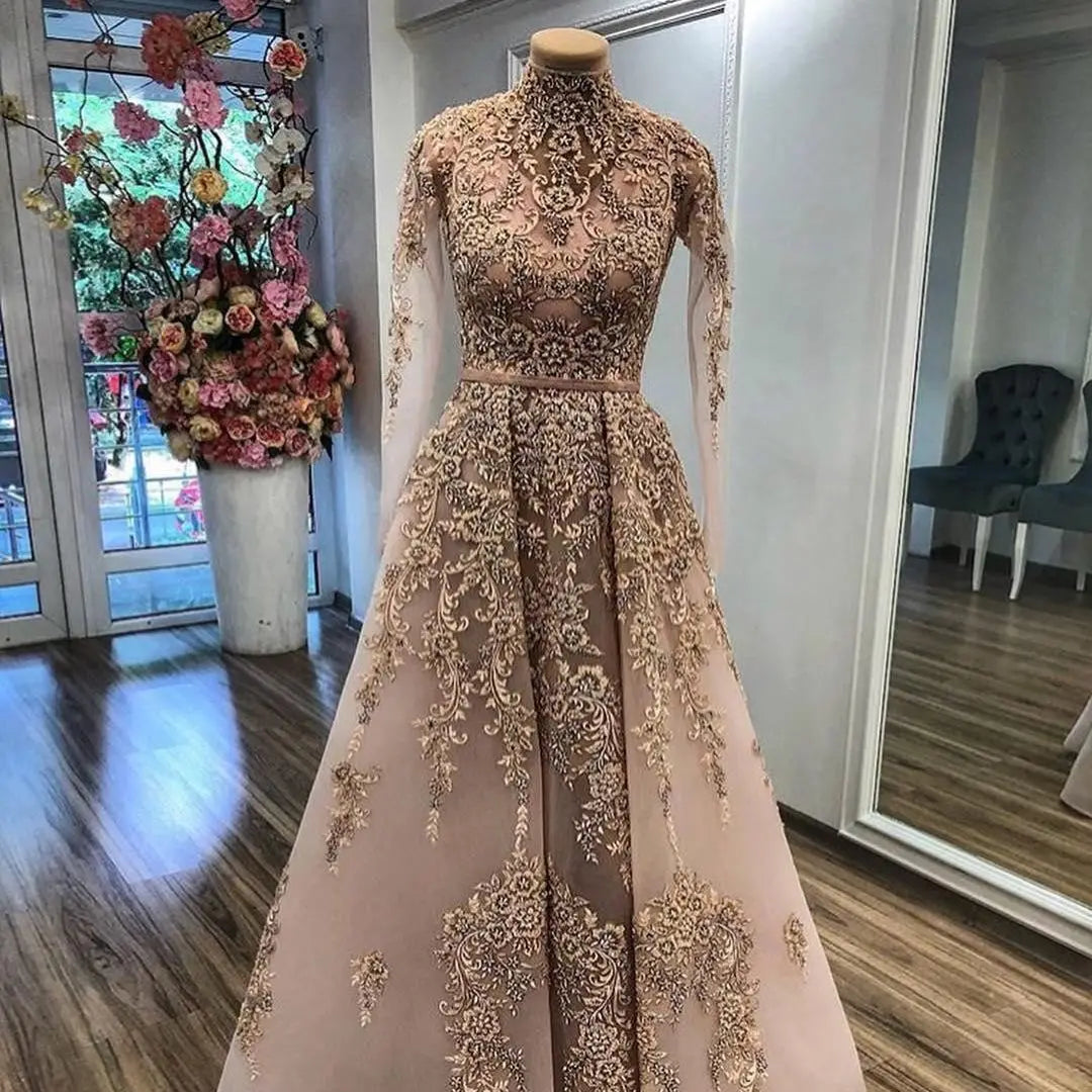 Golden Lace Off Shoulder Side Split Cocktail Party Dress