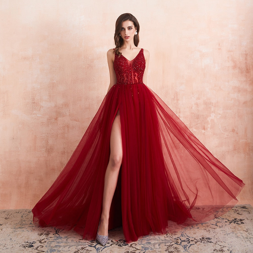 red evening gown
