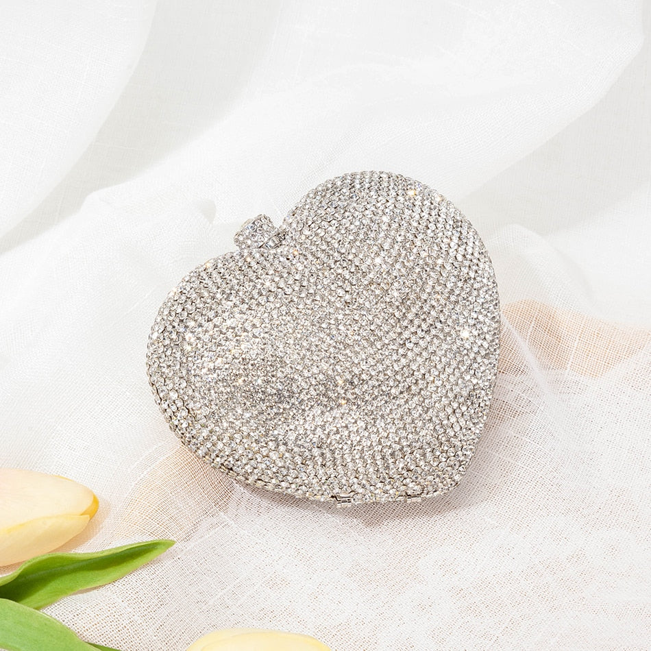 Heart Shaped Crystal Evening Clutch Bag For Women