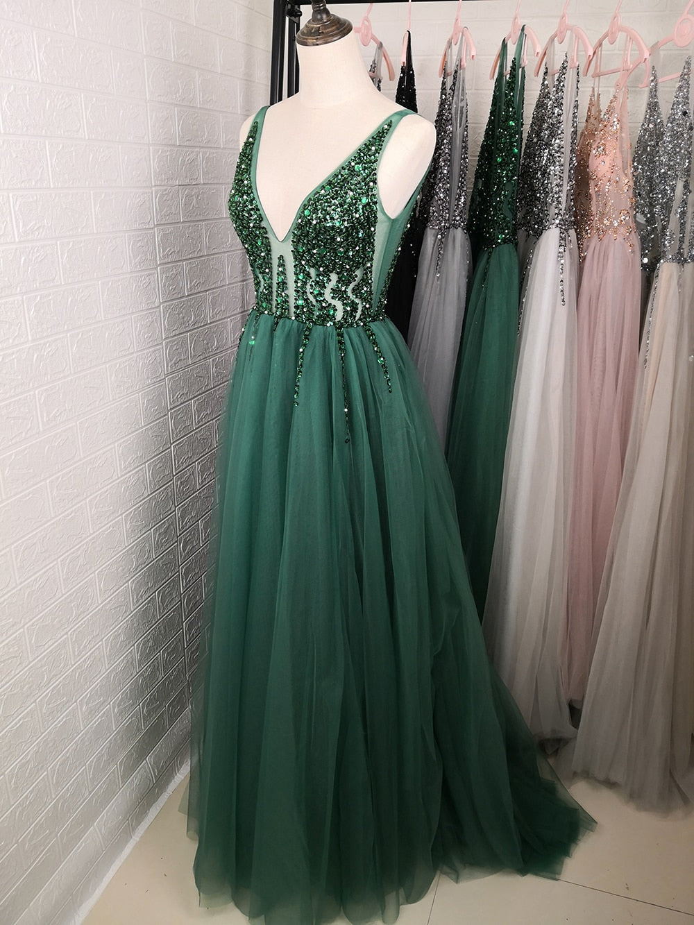 green wedding party dress
