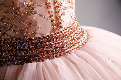 Vintage Quinceanera Dress Luxury Sleeveless V-neck Ball Gown