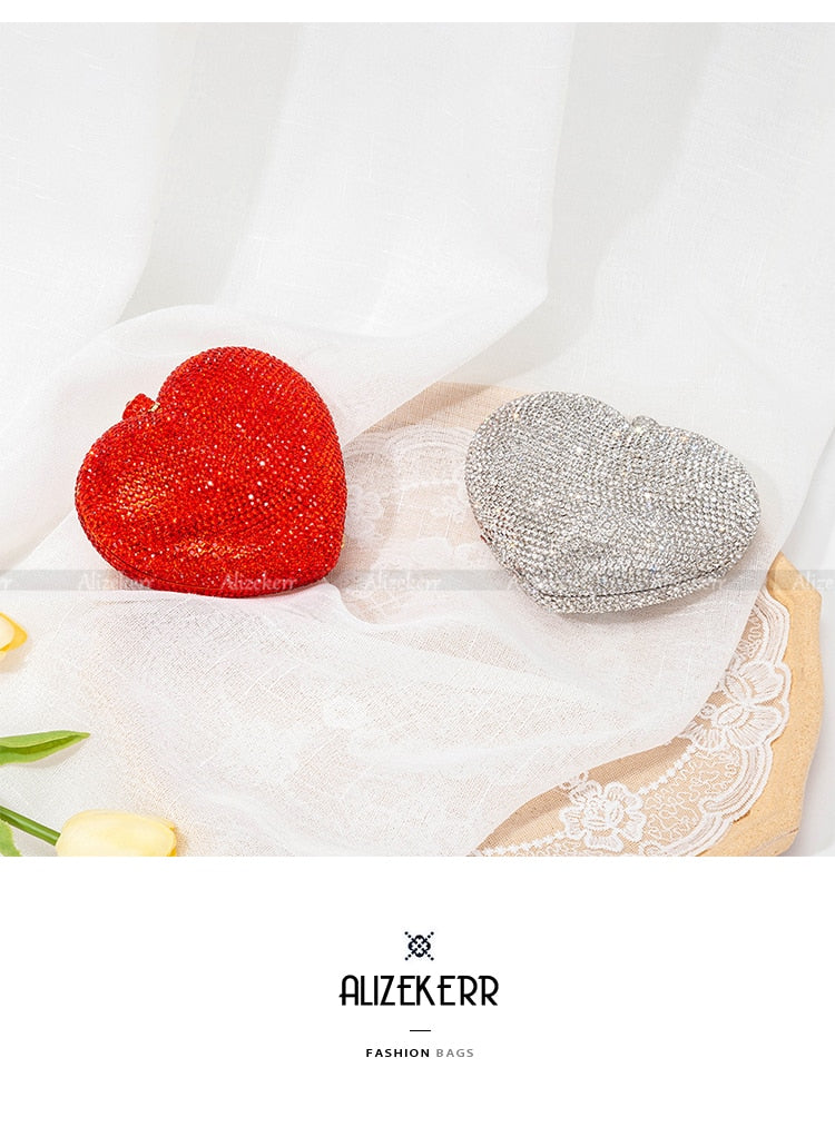 Heart Shaped Crystal Evening Clutch Bag For Women