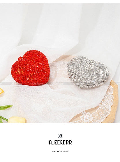 Heart Shaped Crystal Evening Clutch Bag For Women