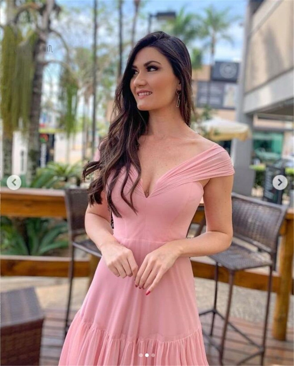 Pink Cap Sleeves Long Bridesmaid Dresses For Wedding Party Gowns Chiffon Tiered Saudi Arabic Women Prom Dress