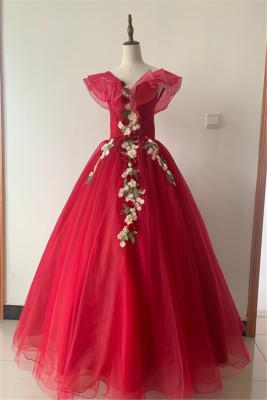 red quinceanera dress