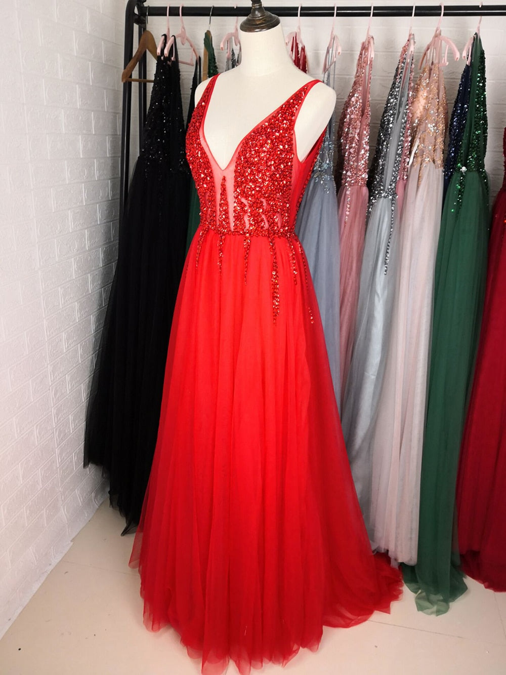 red long dress for evening party