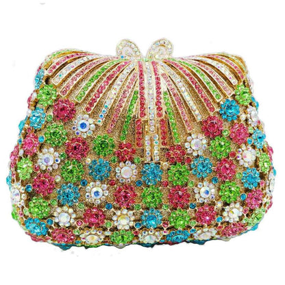 Luxury Silver Diamond Wedding Party Bridal Clutch Bags | Colorful Crystal Evening Bags