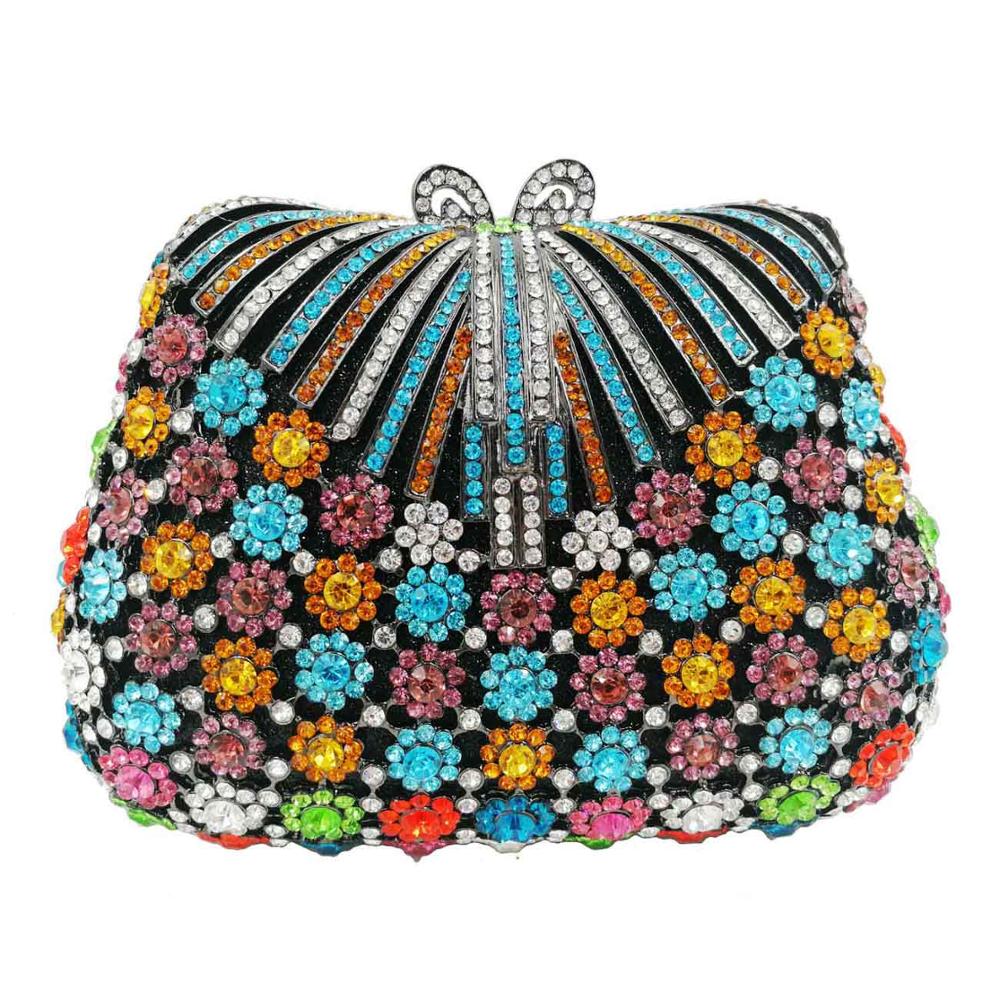 Luxury Silver Diamond Wedding Party Bridal Clutch Bags | Colorful Crystal Evening Bags