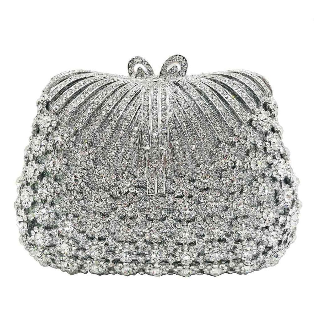 Luxury Silver Diamond Wedding Party Bridal Clutch Bags | Colorful Crystal Evening Bags