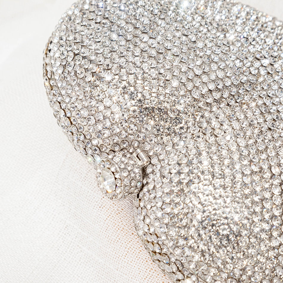 Heart Shaped Crystal Evening Clutch Bag For Women