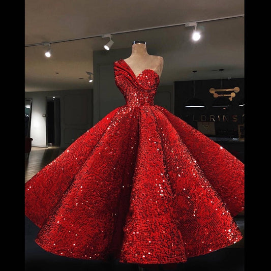 Sequins Ankle Length Extra Puffy Plus Size Prom Dress