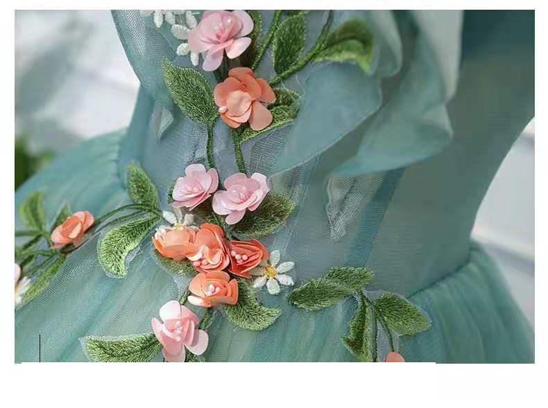 Green Quinceanera Dress, Elegant V-neck Party Prom Ball Gown, Plus Size Floral Print Quinceanera Dresses