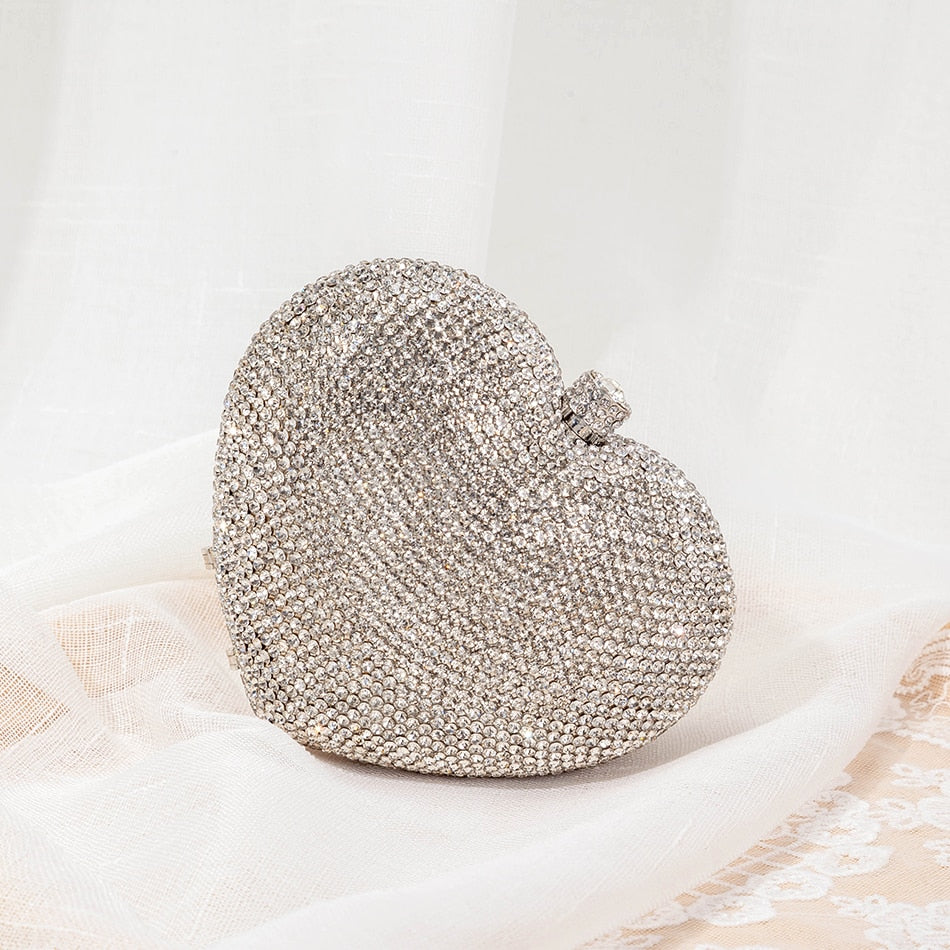 Heart Shaped Crystal Evening Clutch Bag For Women