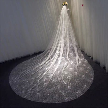 Long Cathedral Fireworks Rhinestone Starry Sky Bridal Wedding Veils With Comb