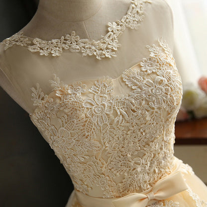 Tulle Lace Up Back Prom Dress With Bow Pleated