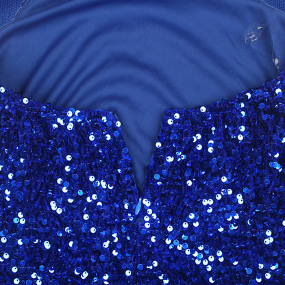 Royal Blue Split Sparkles Stretch Sequin Strapless Floor Length Padded Backless Evening Party Dress
