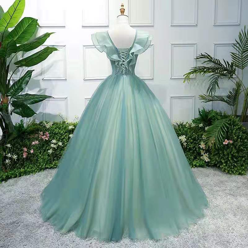 Green Quinceanera Dress, Elegant V-neck Party Prom Ball Gown, Plus Size Floral Print Quinceanera Dresses