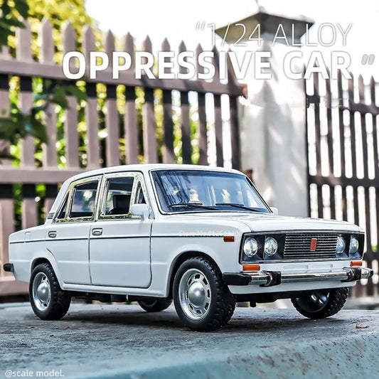 LADA diecast toy car blue 1:24 scale with lights