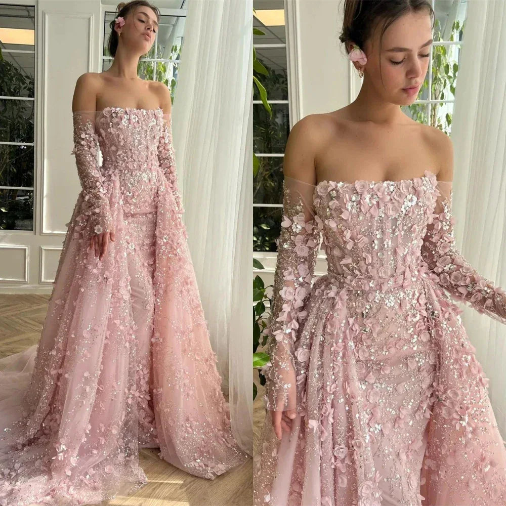 Off shoulder ball gown prom dress floral