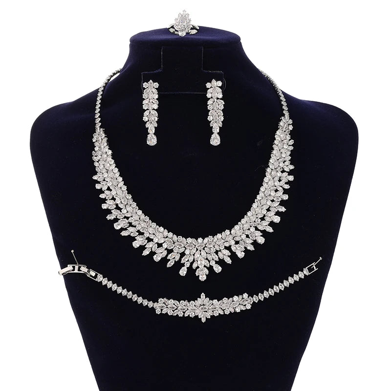 Bridal Zirconia Jewelry Set for Women – Luxury Necklace, Earrings, Ring & Bracelet Wedding Party Gift
