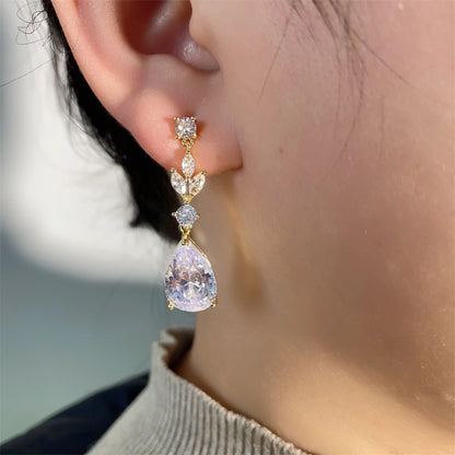 Water Drop Cubic Zirconia Jewelry Set – Romantic Necklace & Earrings for Women | Fashion Bridal Gift in Copper with CZ Sparkle